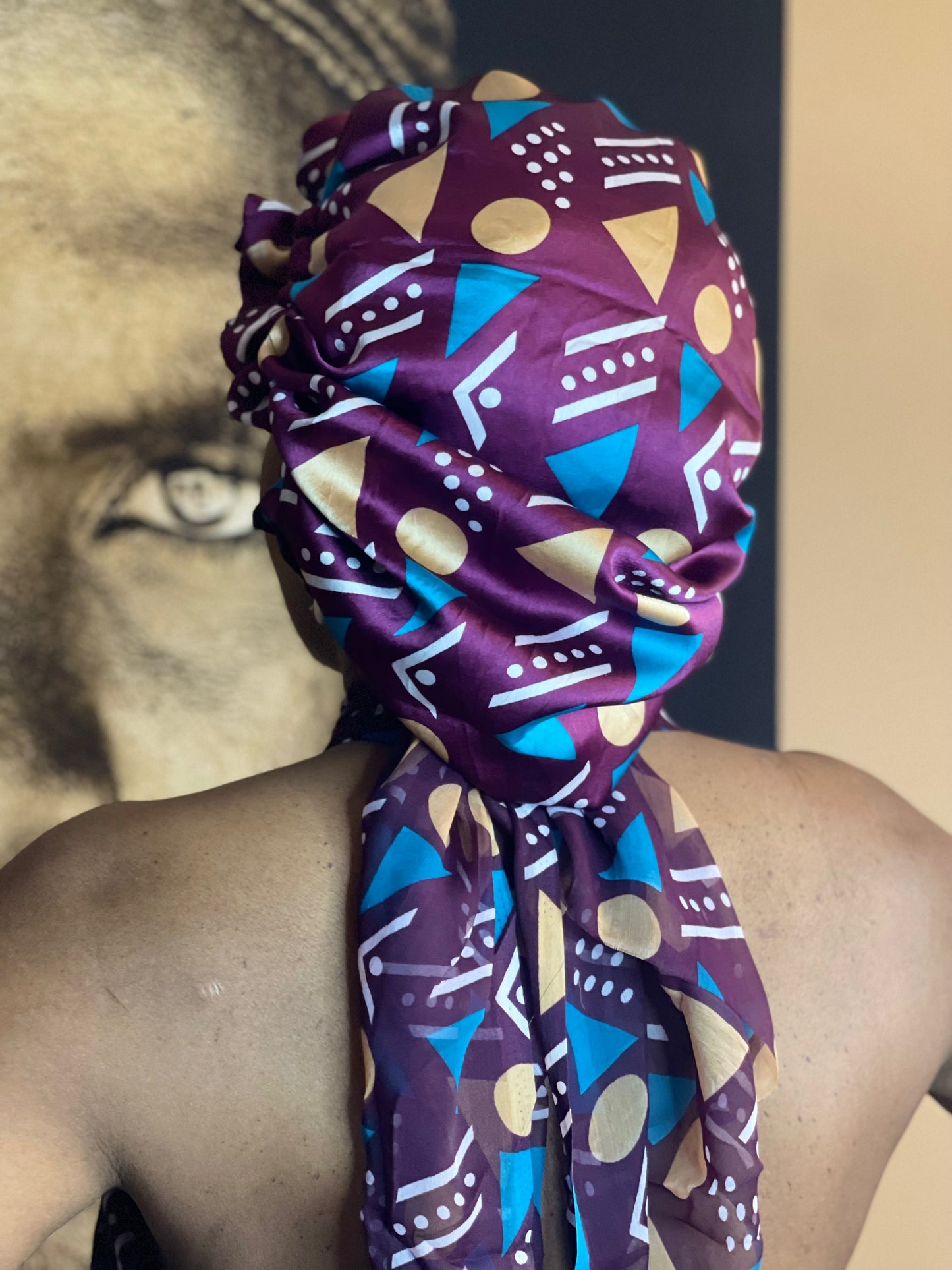 Mama Theresa´s Satin Schlafkappe für Afro-Locken - Lila -Bronze- Bogolan Print