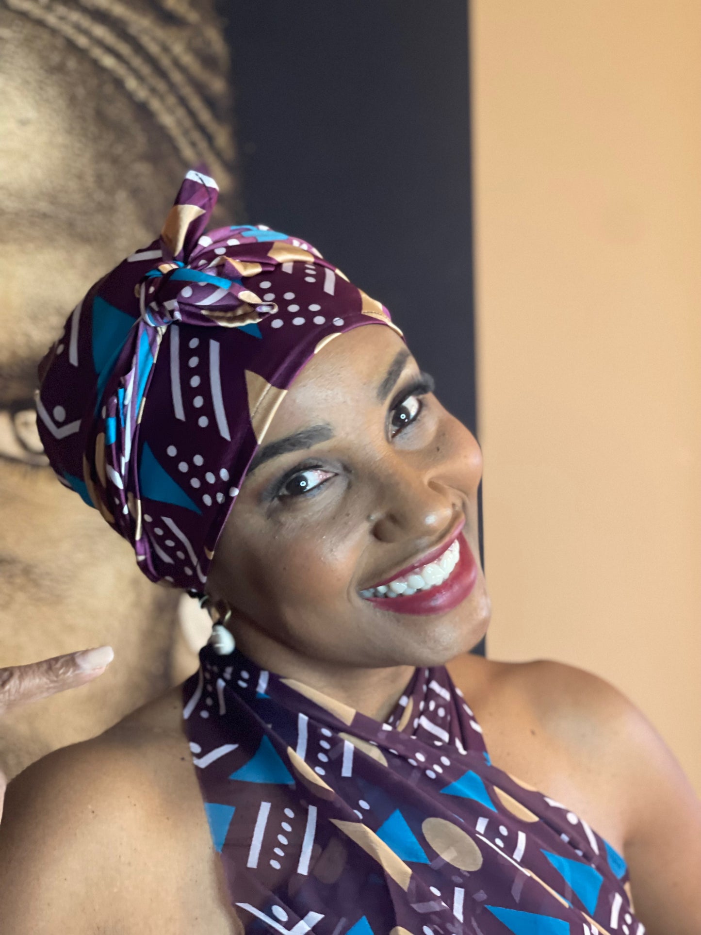 Mama Theresa´s Satin Schlafkappe für Afro-Locken - Lila -Bronze- Bogolan Print